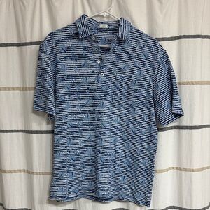 johnnie-O Navy and White Striped Polo Shirt